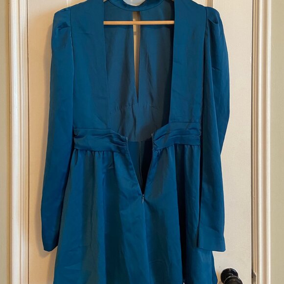 Blue Jodie Mock Neck Satin Romper - Picture 9 of 10